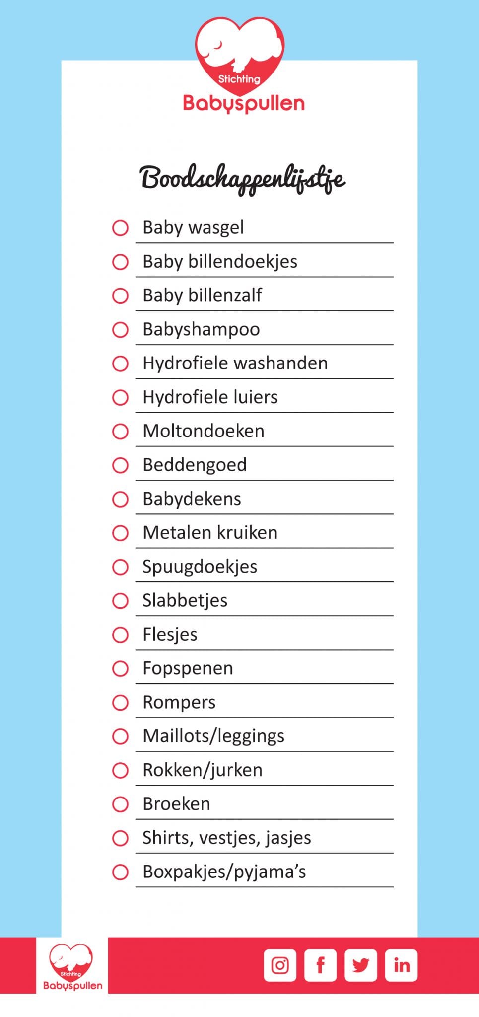 Boodschappenlijstje stichting babyspullen